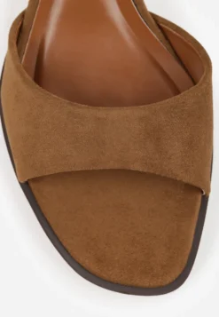 Ciemnobeżowe Eleganckie Klapki VICES na Niskiej Szpilce z Imitacji Zamszu Hartar