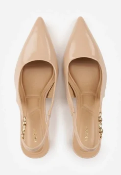 Ciemnobeżowe Eleganckie Szpilki Slingback VICES z Ozdobną Aplikacją przy Pasku Natera