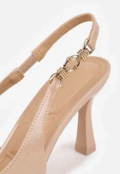 Ciemnobeżowe Eleganckie Szpilki Slingback VICES z Ozdobną Aplikacją przy Pasku Natera
