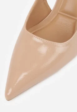 Ciemnobeżowe Eleganckie Szpilki Slingback VICES z Ozdobną Aplikacją przy Pasku Natera