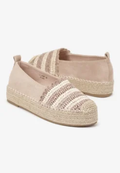 Ciemnobeżowe Espadryle na Platformie Ozdobione Plecionką w Stylu Boho Lelisse