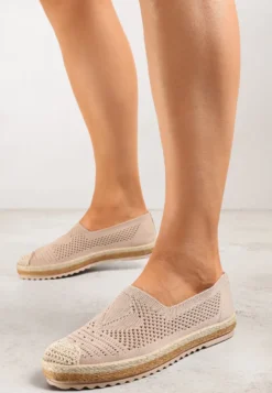 Ciemnobeżowe Espadryle na Plecionej Podeszwie z Ażurową Cholewką Uraian