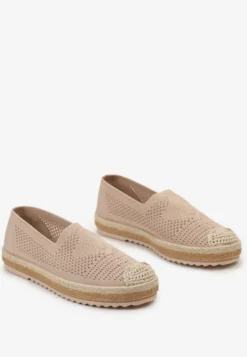 Ciemnobeżowe Espadryle na Plecionej Podeszwie z Ażurową Cholewką Uraian