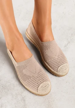 Ciemnobeżowe Espadryle na Plecionej Podeszwie z Ażurową Cholewką Uraian