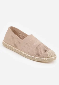 Ciemnobeżowe Espadryle z Plecioną Cholewką przed Kostkę Mokosa