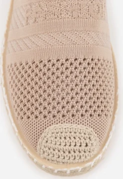 Ciemnobeżowe Espadryle z Plecioną Cholewką przed Kostkę Mokosa