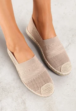 Ciemnobeżowe Espadryle z Plecioną Cholewką przed Kostkę Mokosa