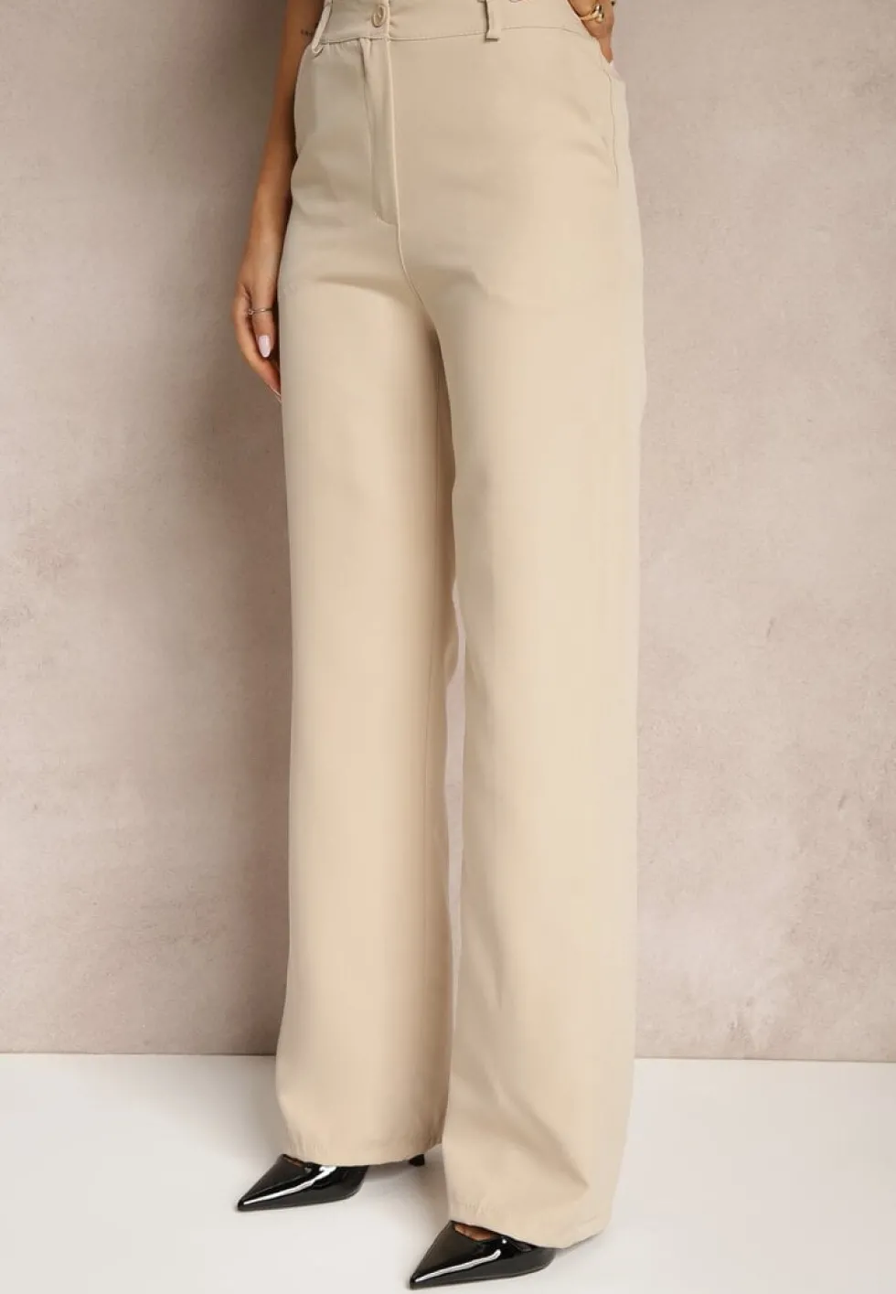 Ciemnobeżowe Garniturowe Spodnie High Waist z Kieszeniami Blathe