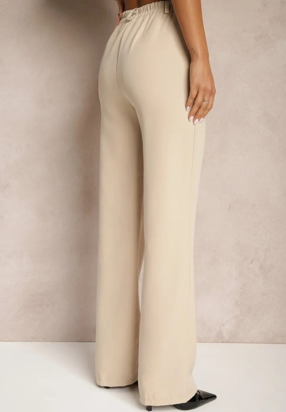 Ciemnobeżowe Garniturowe Spodnie High Waist z Kieszeniami Blathe