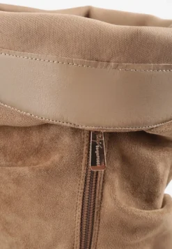 Ciemnobeżowe Kozaki Slouchy z Imitacji Zamszu z Wysoką Cholewką na Słupku Trinka