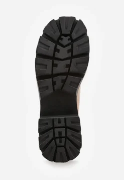 Ciemnobeżowe Półbuty Lakierowane na Platformie i Słupku w Stylu Mary Jane Omela