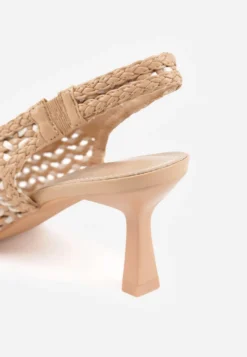 Ciemnobeżowe Plecione Czółenka Slingback na Szpilce z Ażurową Cholewką Hibiscae