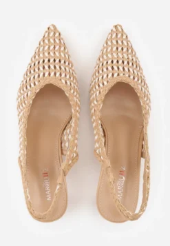 Ciemnobeżowe Plecione Czółenka Slingback na Szpilce z Ażurową Cholewką Hibiscae