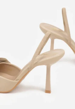 Ciemnobeżowe Sandały na Szpilce Slingback Ozdobione Kokardą Terrafera
