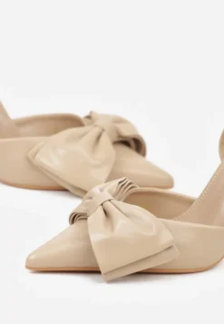 Ciemnobeżowe Sandały na Szpilce Slingback Ozdobione Kokardą Terrafera