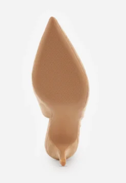 Ciemnobeżowe Sandały na Szpilce w Stylu Slingback Tarosie