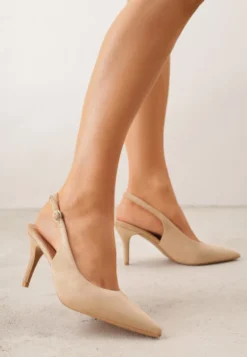 Ciemnobeżowe Sandały na Szpilce w Stylu Slingback Tarosie