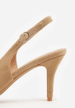 Ciemnobeżowe Sandały na Szpilce w Stylu Slingback Tarosie