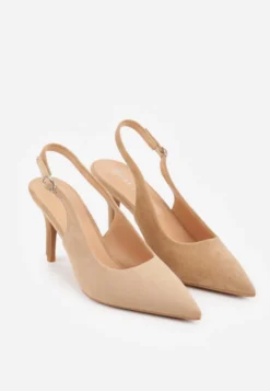 Ciemnobeżowe Sandały na Szpilce w Stylu Slingback Tarosie