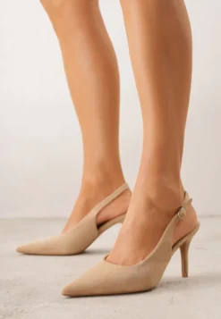 Ciemnobeżowe Sandały na Szpilce w Stylu Slingback Tarosie