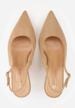Ciemnobeżowe Sandały na Szpilce w Stylu Slingback Tarosie