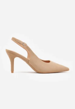 Ciemnobeżowe Sandały na Szpilce w Stylu Slingback Tarosie