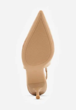 Ciemnobeżowe Sandały Slingback na Szpilce z Imitacji Zamszu Carilona