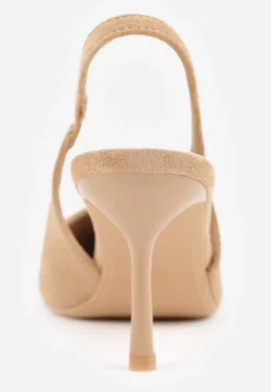 Ciemnobeżowe Sandały Slingback na Szpilce z Imitacji Zamszu Carilona