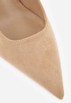 Ciemnobeżowe Sandały Slingback na Szpilce z Imitacji Zamszu Carilona