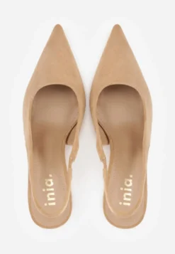 Ciemnobeżowe Sandały Slingback na Szpilce z Imitacji Zamszu Carilona