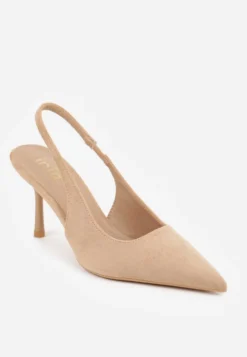 Ciemnobeżowe Sandały Slingback na Szpilce z Imitacji Zamszu Carilona
