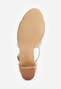 Ciemnobeżowe Sandały Soft Fit VICES na Obcasie w Stylu Botków z Elastyczną Ażurową Cholewką Comfort Omphopis