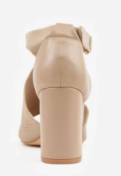 Ciemnobeżowe Sandały Soft Fit VICES na Obcasie w Stylu Botków z Elastyczną Ażurową Cholewką Comfort Omphopis