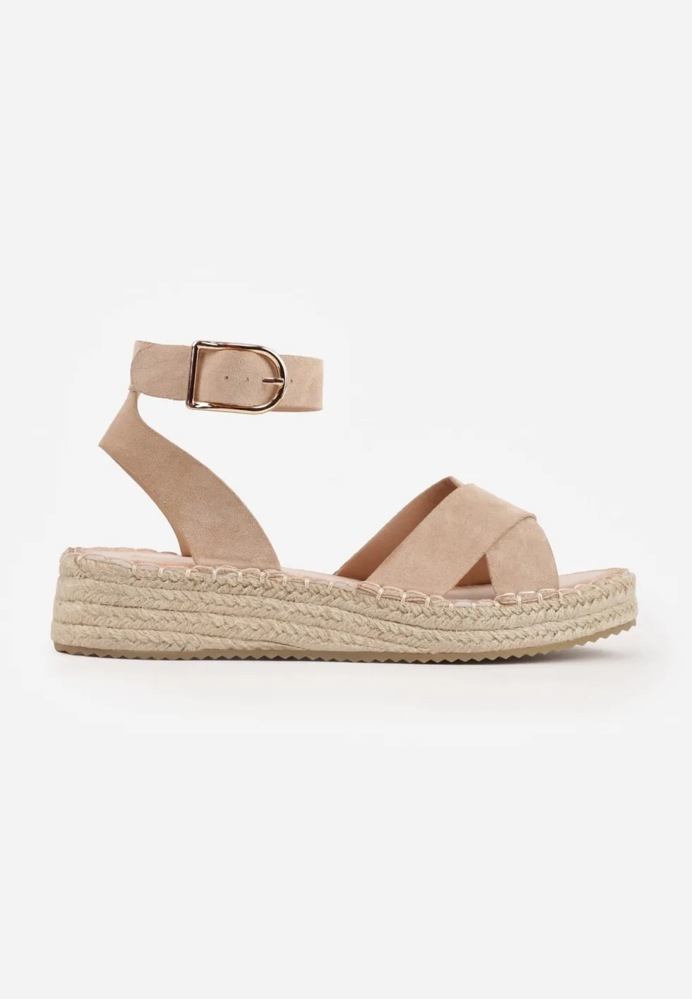 Ciemnobeżowe Sandały z Plecionki w Stylu Boho VICES z Paskami w Kształcie X Nahmala