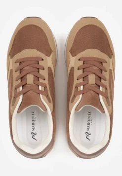 Ciemnobeżowe Sneakersy Basic z Imitacji Zamszu Ozdobione Przeszyciami Nethe