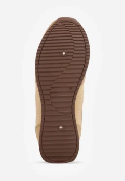 Ciemnobeżowe Sneakersy Basic z Imitacji Zamszu Ozdobione Przeszyciami Nethe