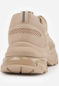 Ciemnobeżowe Sneakersy na Masywnej Podeszwie z Siateczkowym Wstawkami i Ozdobnymi Sznurówkami Ollavia
