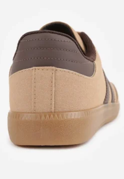 Ciemnobeżowe Sneakersy na Płaskiej Podeszwie z Paskami Jereria
