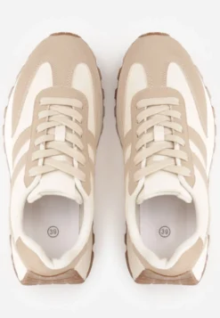 Ciemnobeżowe Sneakersy na Platformie z Geometrycznym Motywem Tillia