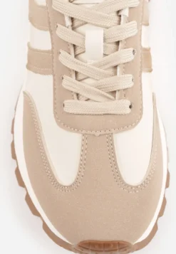 Ciemnobeżowe Sneakersy na Platformie z Geometrycznym Motywem Tillia