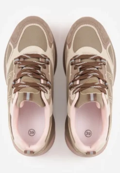 Ciemnobeżowe Sneakersy na Platformie Ozdobione Odblaskowymi Elementami Eglantina