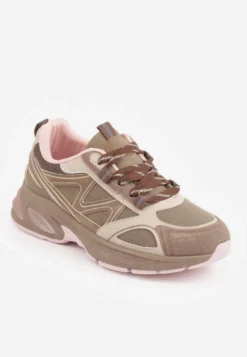 Ciemnobeżowe Sneakersy na Platformie Ozdobione Odblaskowymi Elementami Eglantina
