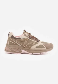 Ciemnobeżowe Sneakersy na Platformie Ozdobione Odblaskowymi Elementami Eglantina