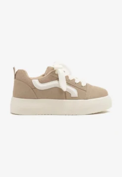 Ciemnobeżowe Sneakersy na Platformie z Geometrycznym Wzorem Kornelna