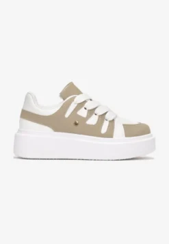 Ciemnobeżowe Sneakersy na Platformie z Szerokim Sznurowaniem Aklilu
