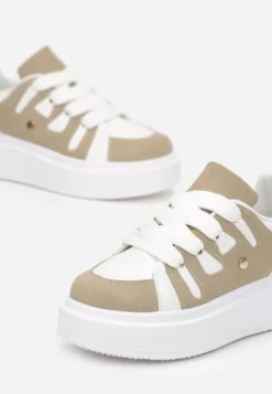Ciemnobeżowe Sneakersy na Platformie z Szerokim Sznurowaniem Aklilu