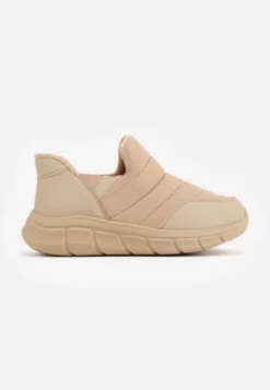 Ciemnobeżowe Sneakersy Śniegowce na Platformie z Tłoczeniem i Pikowaną Cholewką Vermina