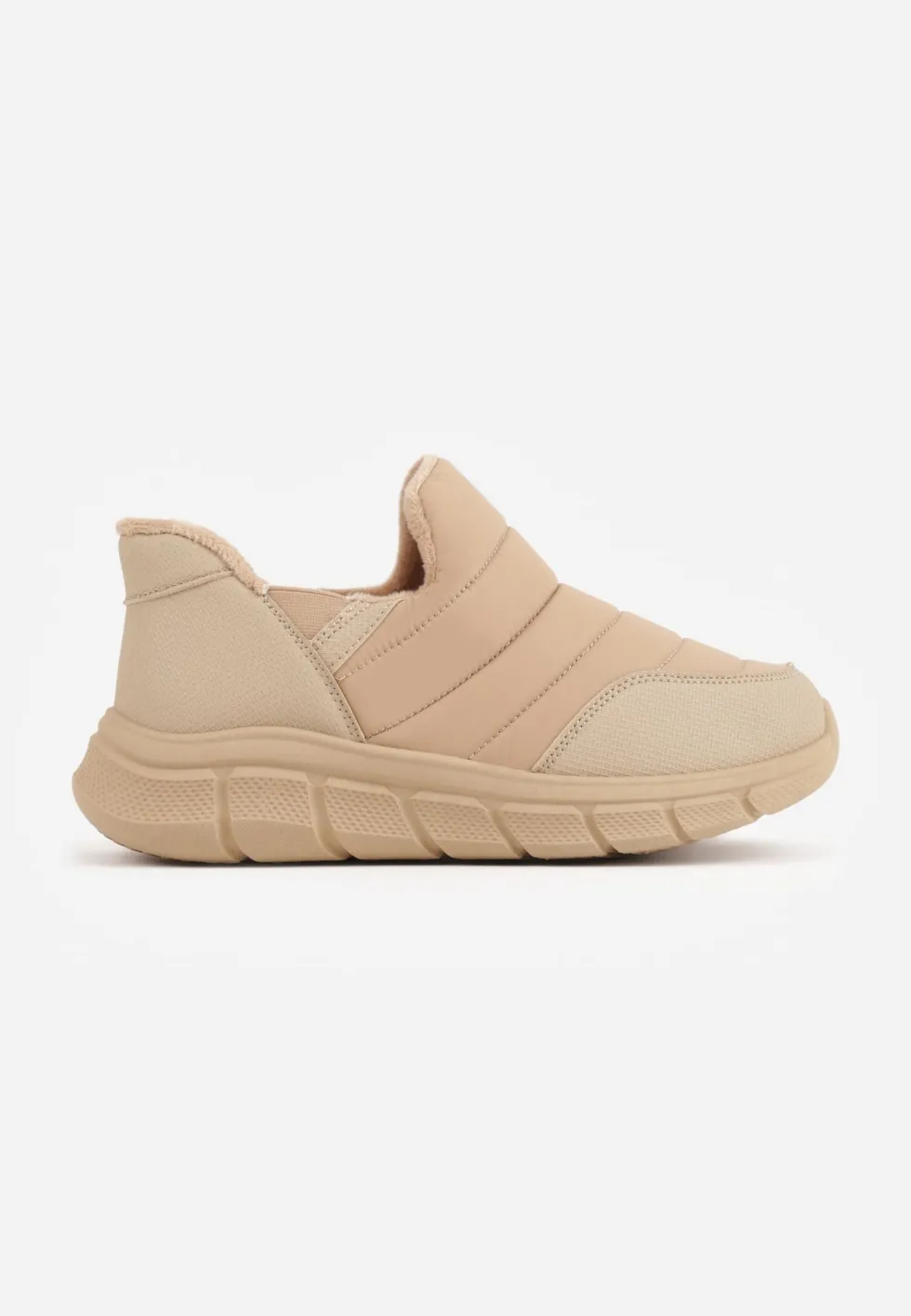 Ciemnobeżowe Sneakersy Śniegowce na Platformie z Tłoczeniem i Pikowaną Cholewką Vermina