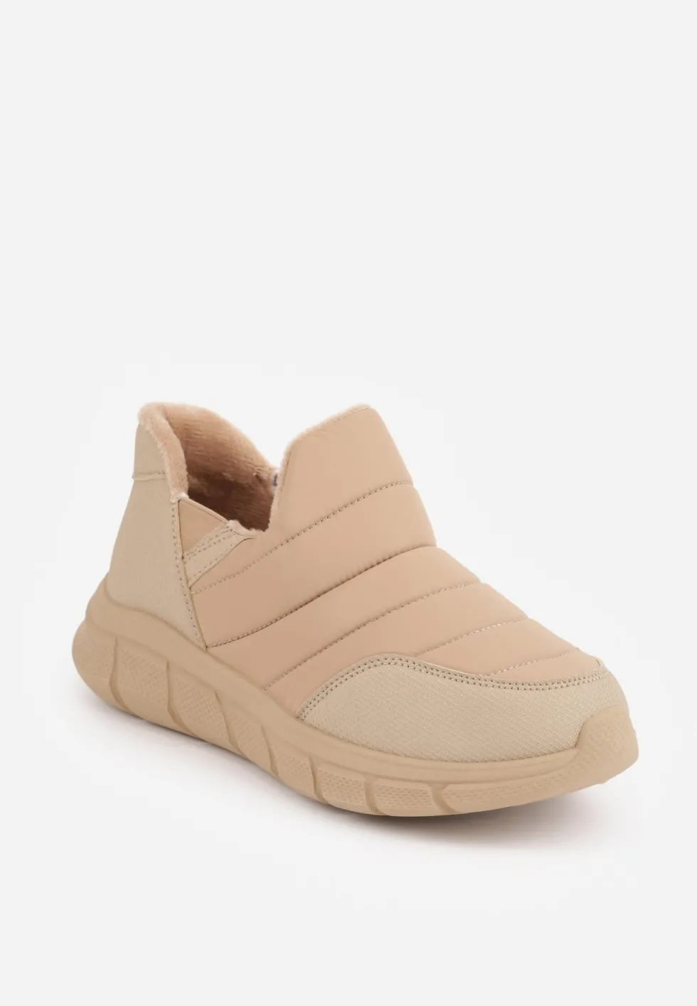 Ciemnobeżowe Sneakersy Śniegowce na Platformie z Tłoczeniem i Pikowaną Cholewką Vermina