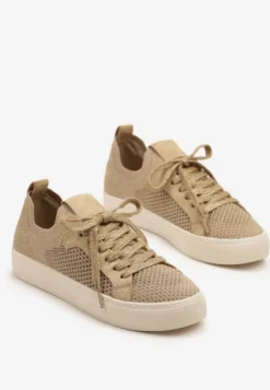 Ciemnobeżowe Sneakersy Ozdobione Siateczką Varlio